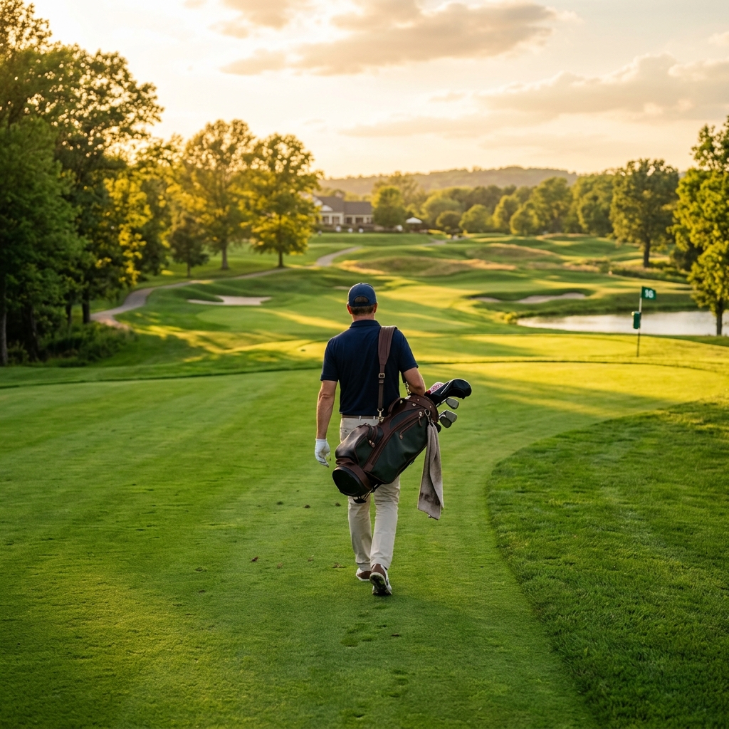 Golfer walking on course